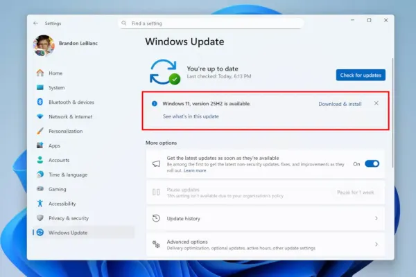 Windows 11 Version 25H2 Released with Seamless Update Process
